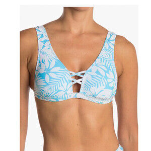 VYB Swimwear Tropical Strap Halter And Bottom Blue White Floral Size M